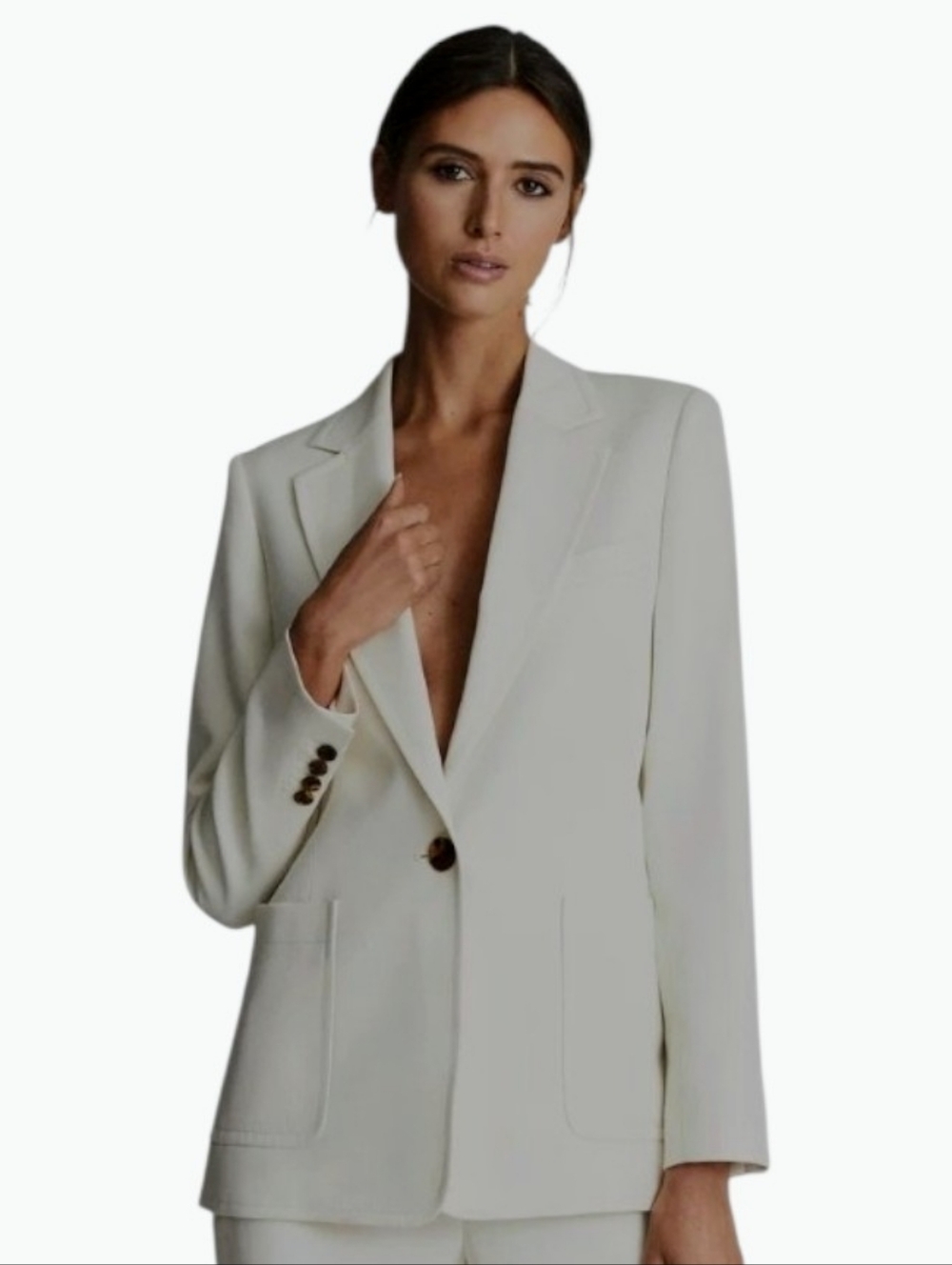 Reiss Ember Cream Single-breasted Blazer Tortoise Buttons Minimalist Classic  4